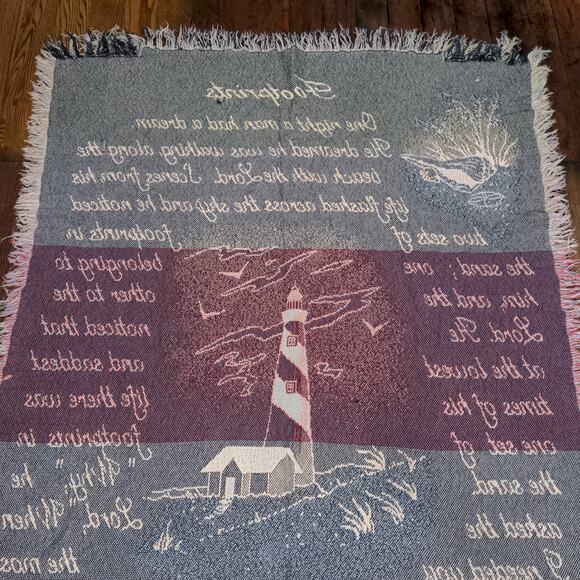 Footprints in the Sand Tapestry Throw Blanket Fringe Hem Wall Art 62x44 - Picture 10 of 11